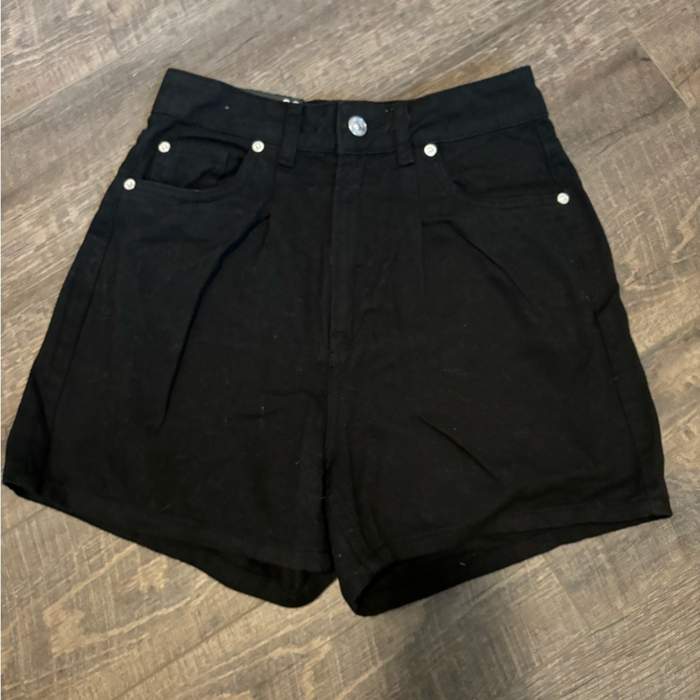 H&M High Waisted Black Denim Shorts